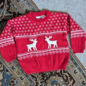 Vintage Toddler Red and White Reindeer Holiday Christmas Sweater